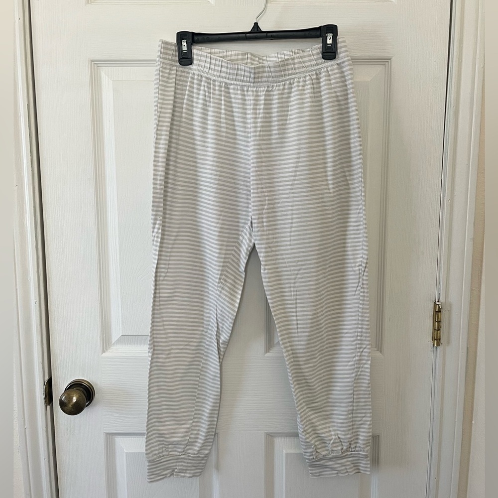 Women's White and Sage Green Striped Pyjama Bottoms